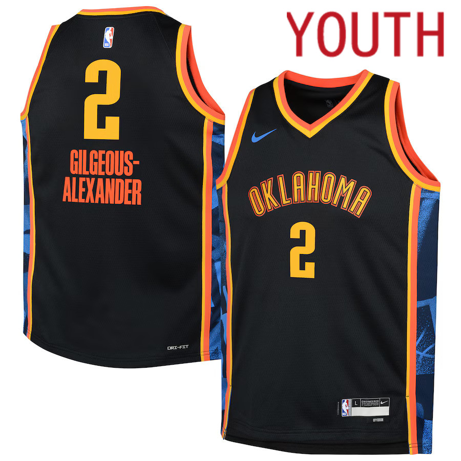 Youth Oklahoma City Thunder 2 Shai Gilgeous-Alexander Nike Black City Edition 2024-25 Swingman Player NBA Jersey